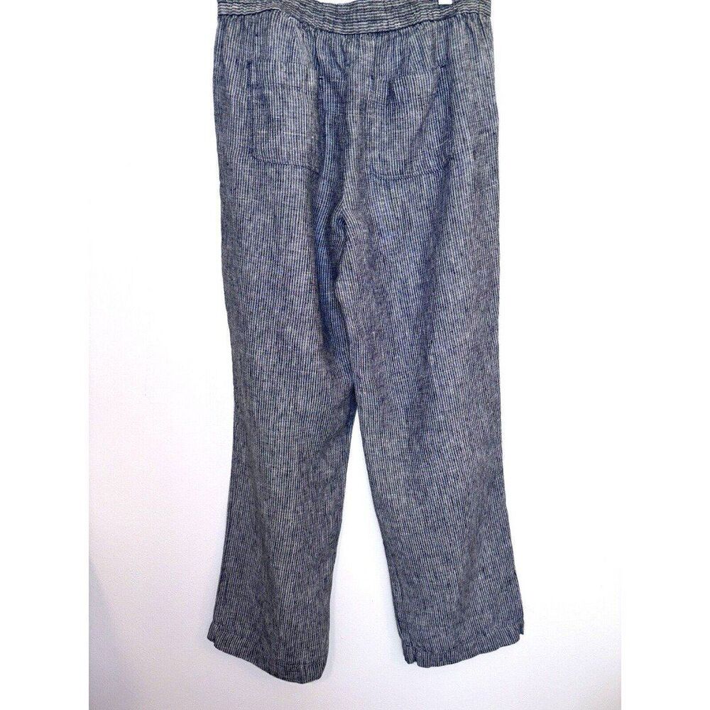Talbots Women's  Linen Cotton Blue White Striped Pants Size 4 Elastic Waist - Picture 5 of 7